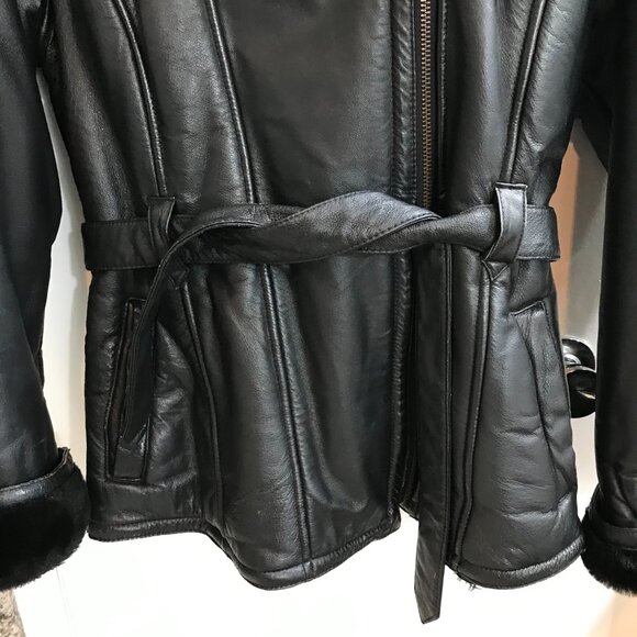 Wilsons Black Fur-lined Leather jacket with hood, M - Picture 4 of 8
